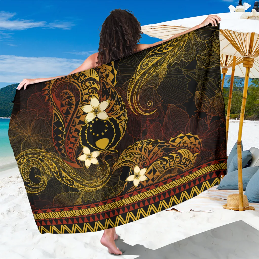 Gold Tribal Pattern Mandala Print Sarong Polynesian Style Beach Wrap Pareo for Resort OEM - main view