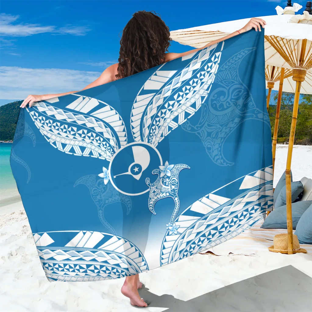 Colorful Polynesian Batoids Turtle Hibiscus Print Sarong Beach Wrap Resort Cover Up Wholesale Pareo - main view