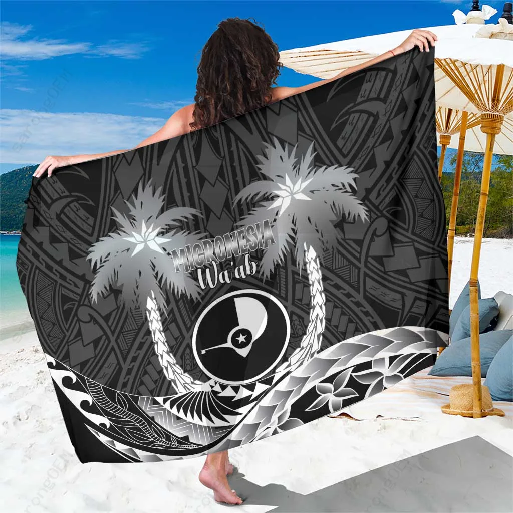 Black Floral Hibiscus Print Sarong Polynesian Beach Wrap for Resort Hotel Wholesale Pareo - main view