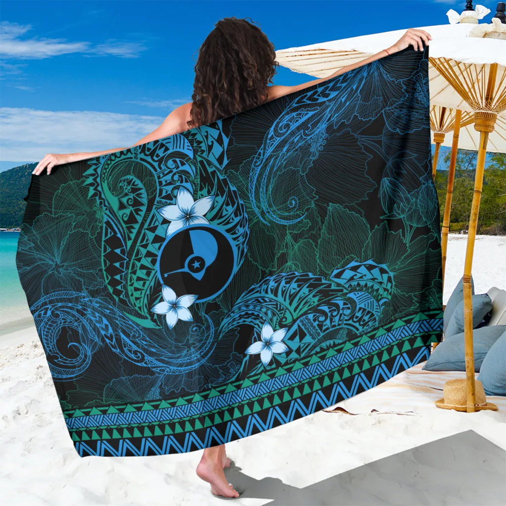 Blue Tribal Ocean Wave Mandala Print Sarong Polynesian Style Beach Wrap Pareo for Resort Wholesale - main view