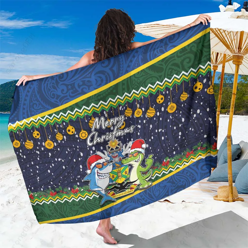 Red Green Christmas Crocodile Shark Seal Print Sarong South Pacific Island Beach Wrap Pareo Wholesale - main view