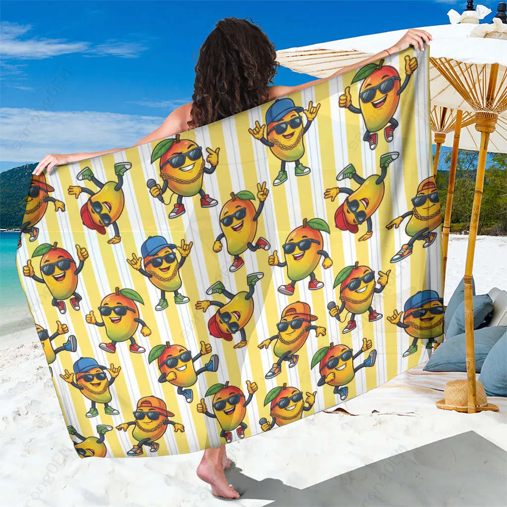 Yellow Mango Hip Hop Cartoon Tropical Print Sarong Hawaiian Beach Wrap Summer Party Pareo Wholesale - main view