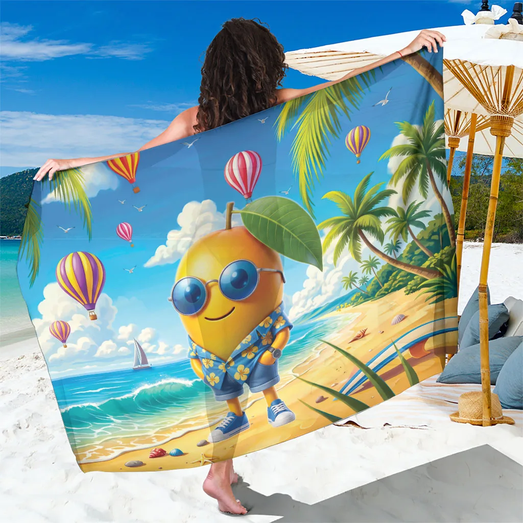 Yellow Funny Mango Hibiscus Palm Print Sarong Hawaii Tropical Beach Wrap Wholesale Pareo - main view