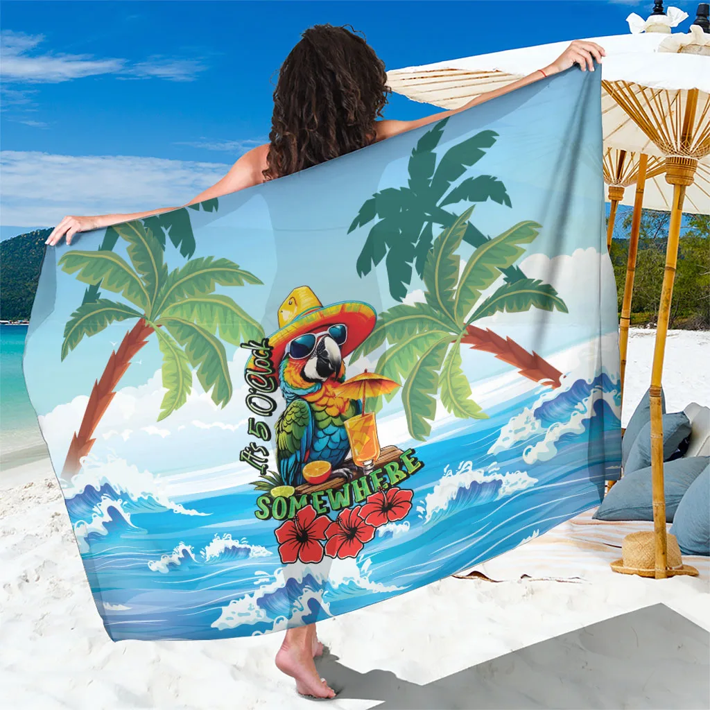 Colorful Funny Parrot Margarita Five Oclock Print Sarong Tropical Beach Wrap Pareo Wholesale - main view