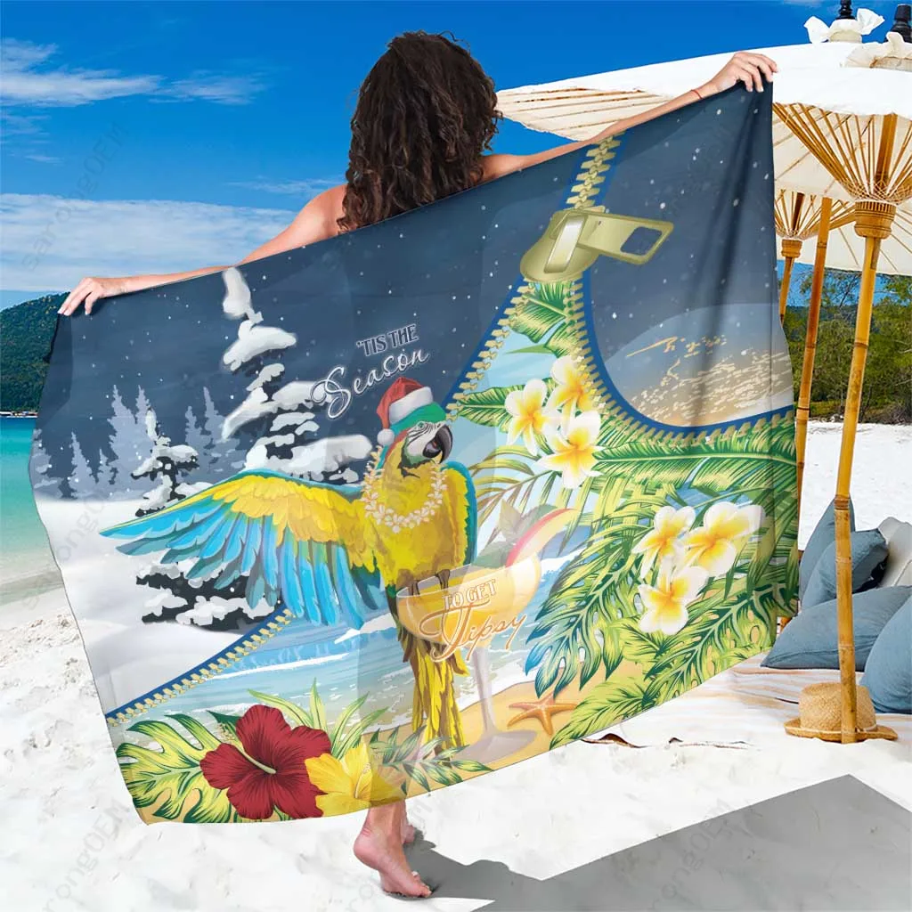 White Tropical Christmas Palm Hibiscus Print Sarong Hawaiian Beach Wrap Wholesale Pareo - main view