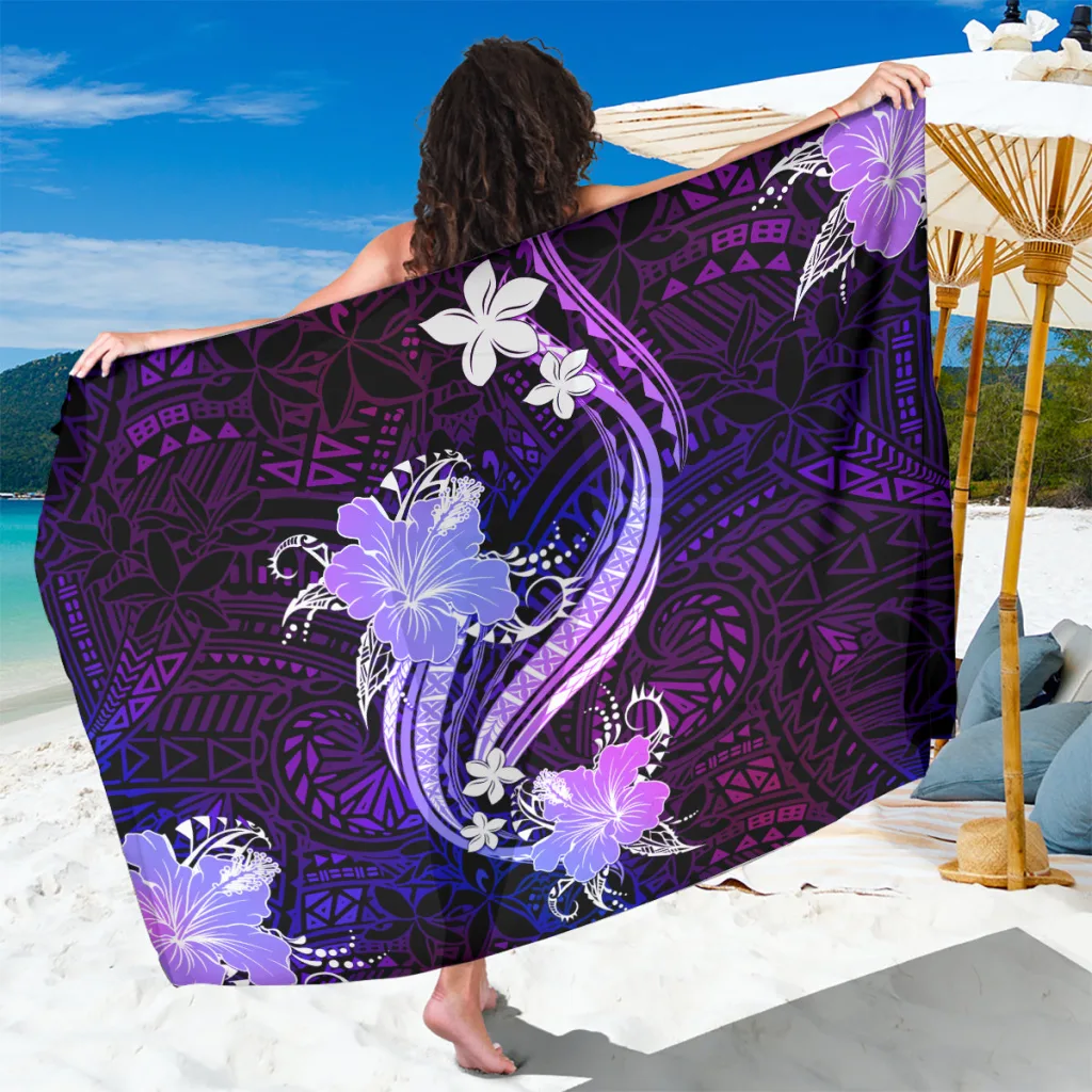 Galaxy Polynesian Pattern With Tropical Flowers Sarong - main view