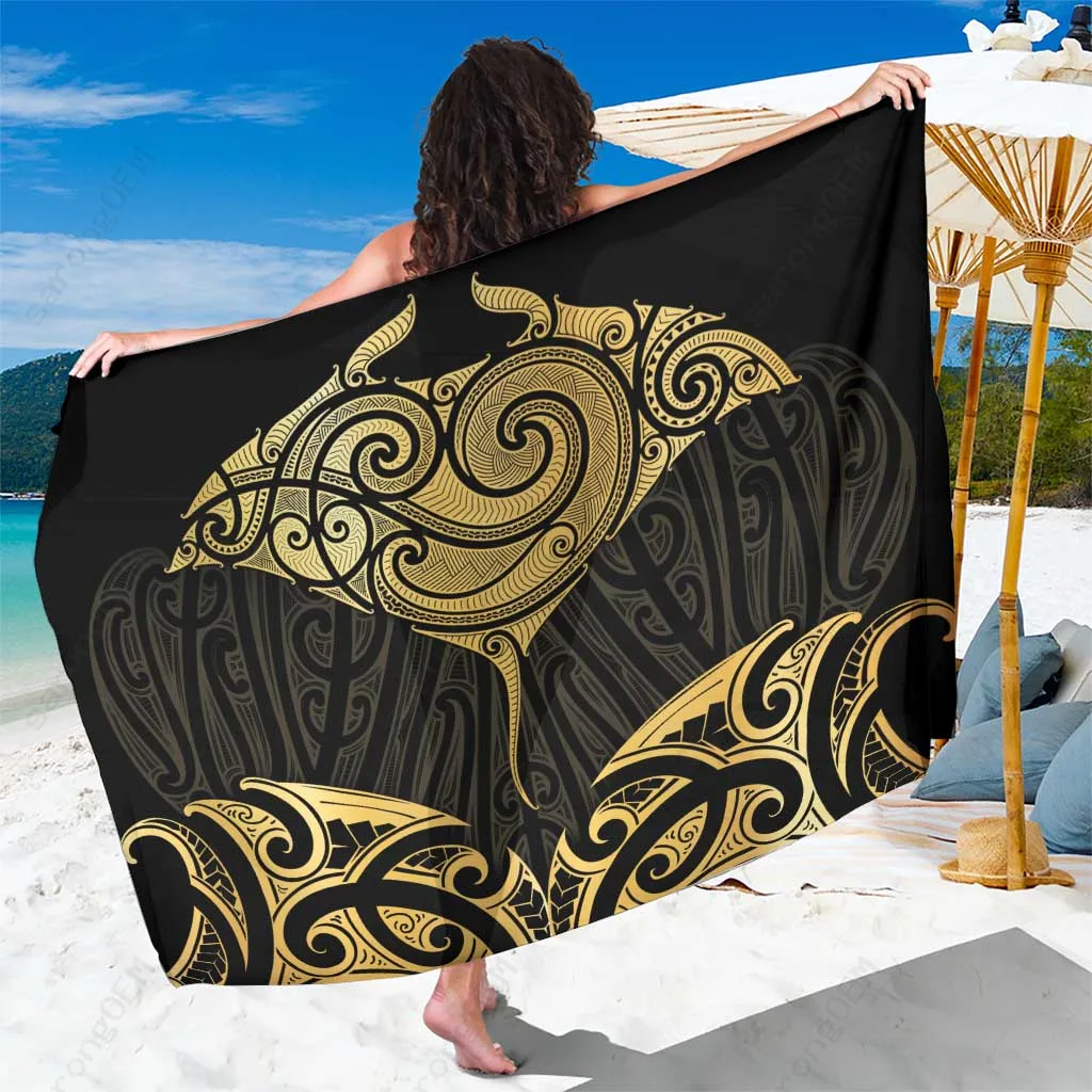 Black Gold New Zealand Manta Ray Maori Haehae Print Sarong Beach Wrap Polynesian Style Wholesale Pareo - main view