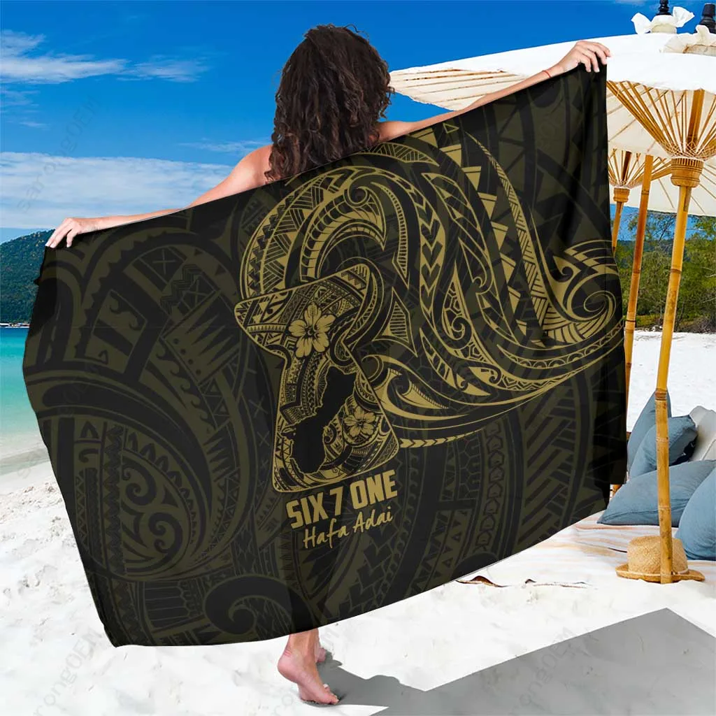Gold Tribal Turtle Frangipani Print Sarong Polynesian Beach Wrap Pareo Wholesale - main view