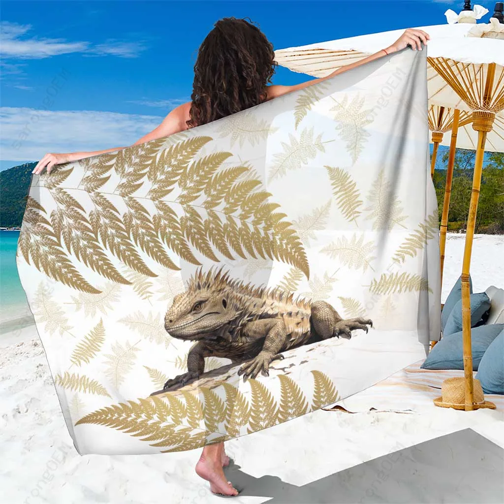 Gold New Zealand Tuatara Silver Fern Print Sarong South Pacific Tribal Beach Wrap Wholesale Pareo - main view
