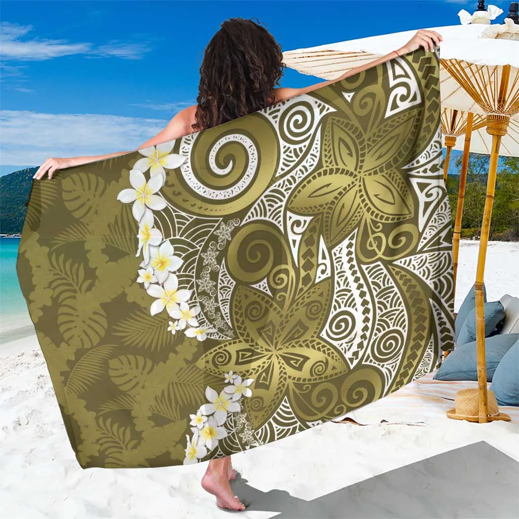 Gold Frangipani Tribal Polynesian Print Sarong Tropical Beach Wrap Skirt Wholesale Pareo - main view