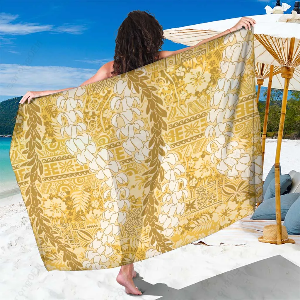 Gold Hawaiian Tribal Tapa Double Strand Lei Sarong Beach Wrap Polynesian Island Cover Up Wholesale Pareo - main view