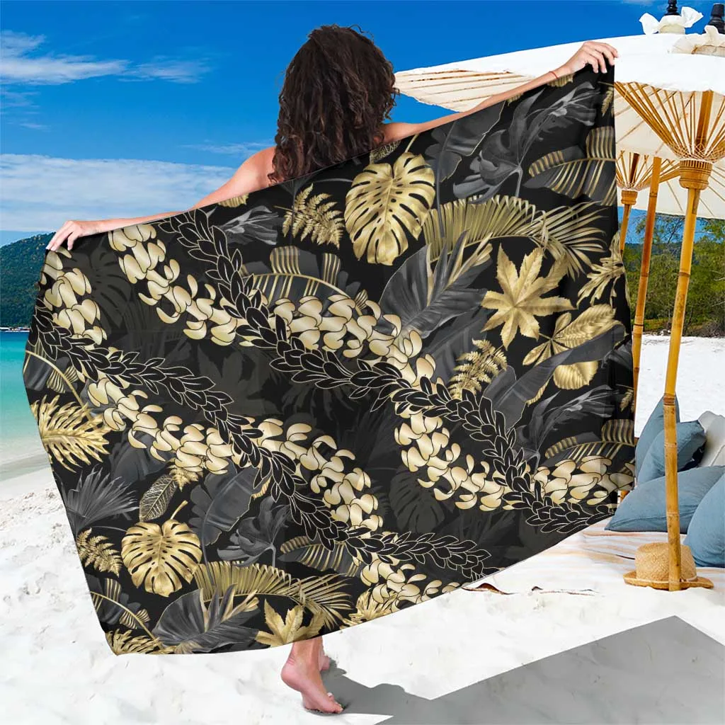 Gold Tropical Leaves Hawaii Mikioi Lei Sarong Luxury Beach Wrap Wholesale Pareo - main view