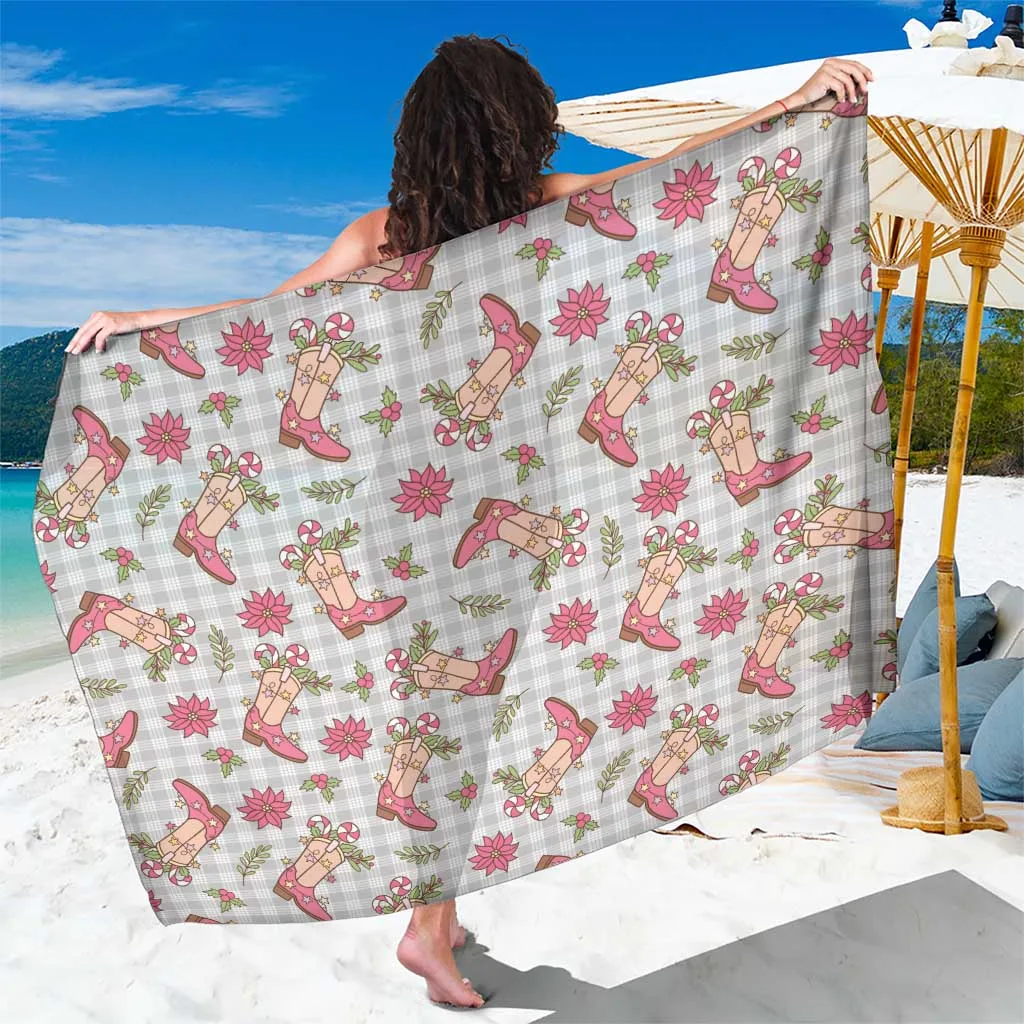 Gray Paniolo Palaka Hawaiian Cowgirl Christmas Sarong Beach Wrap Pareo Wholesale Custom Rayon - main view