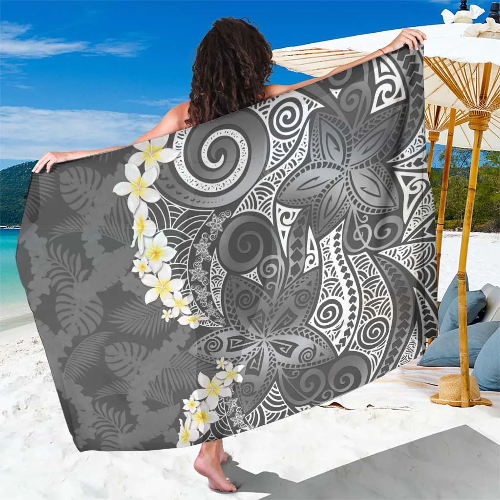 Gray Polynesian Tribal Frangipani Tropical Vibe Sarong - main view