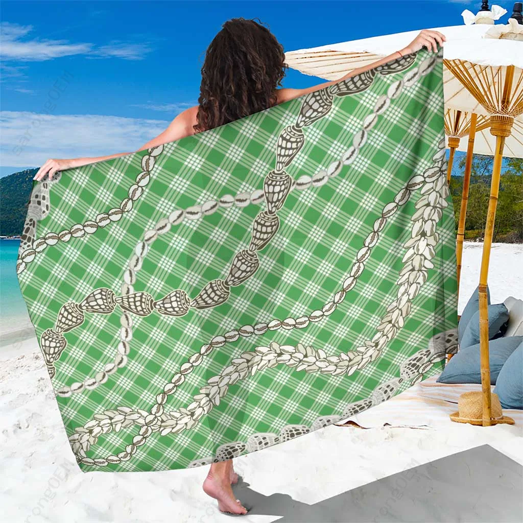 Green Aloha Shell Lei Honey Cowrie Print Sarong Tropical Beach Wrap Pareo Wholesale - main view