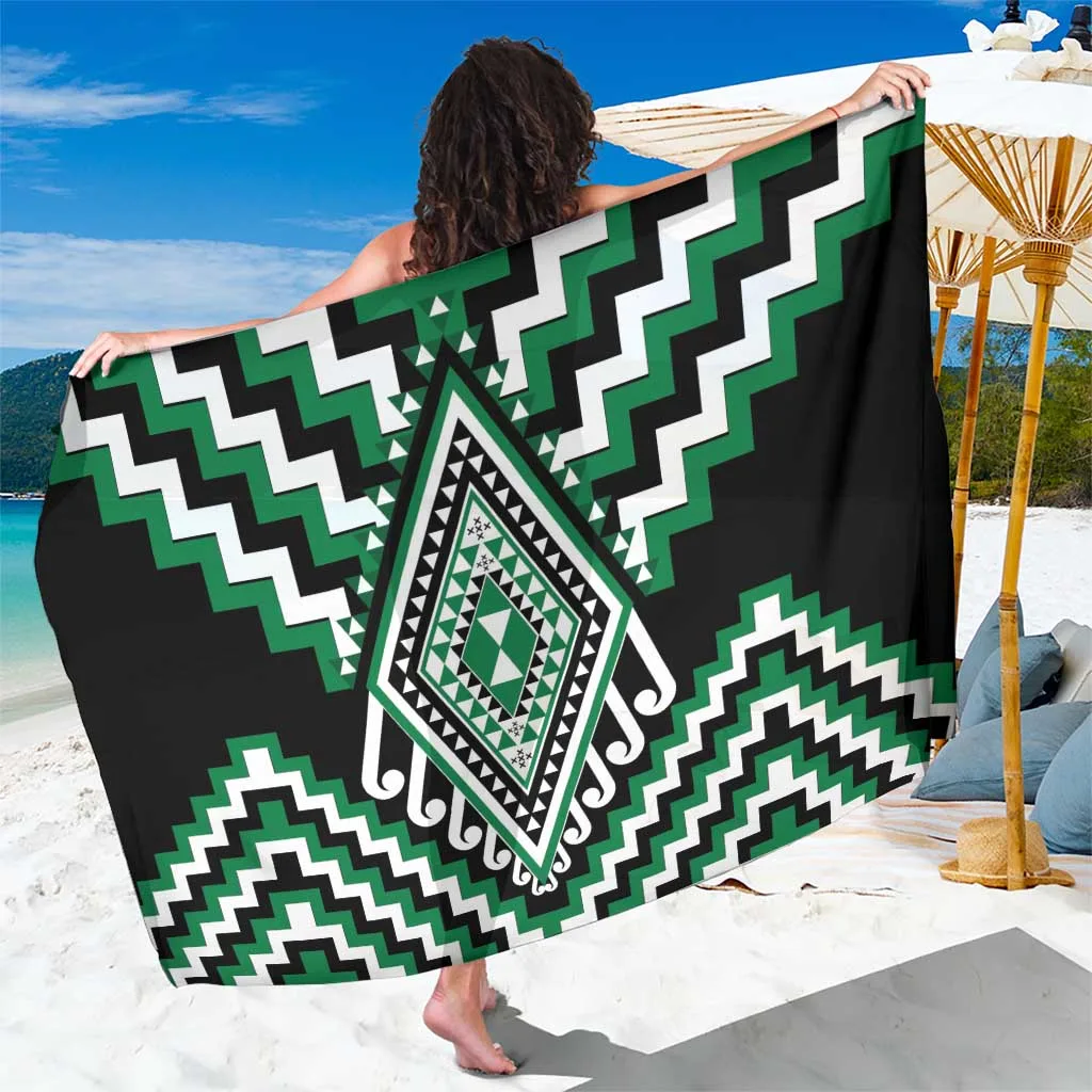 Green Aotearoa Taniko Poutama Patikitiki Print Sarong Polynesian Beach Wrap Pareo Wholesale - main view