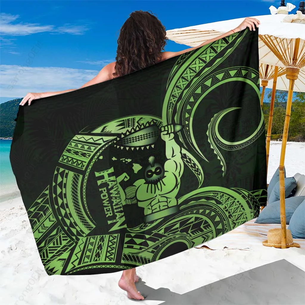 Green Hawaii Ikaika Warrior Tribal Print Sarong Polynesian Beach Wrap for Resort OEM Wholesale Pareo - main view