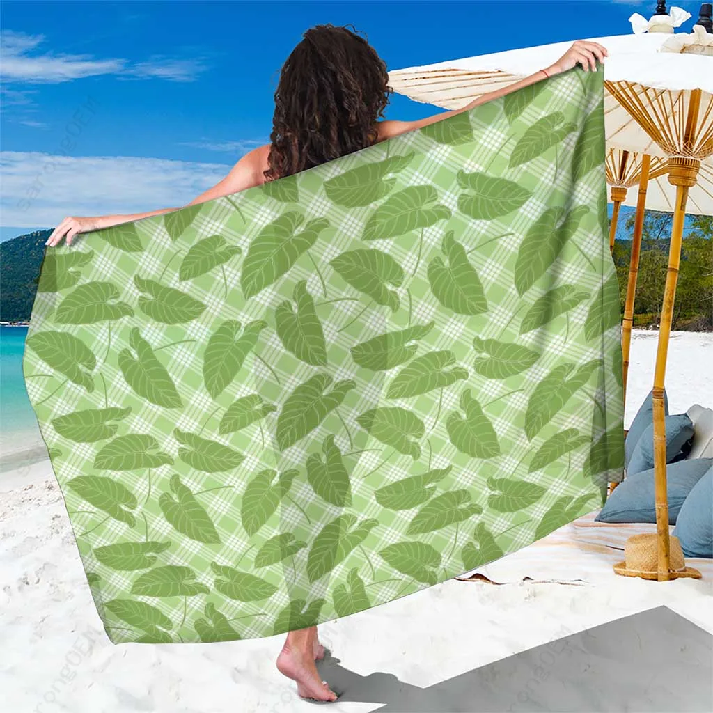 Green Hawaii Kalo Palaka Motifs Print Sarong Tropical Beach Wrap Pareo Wholesale - main view