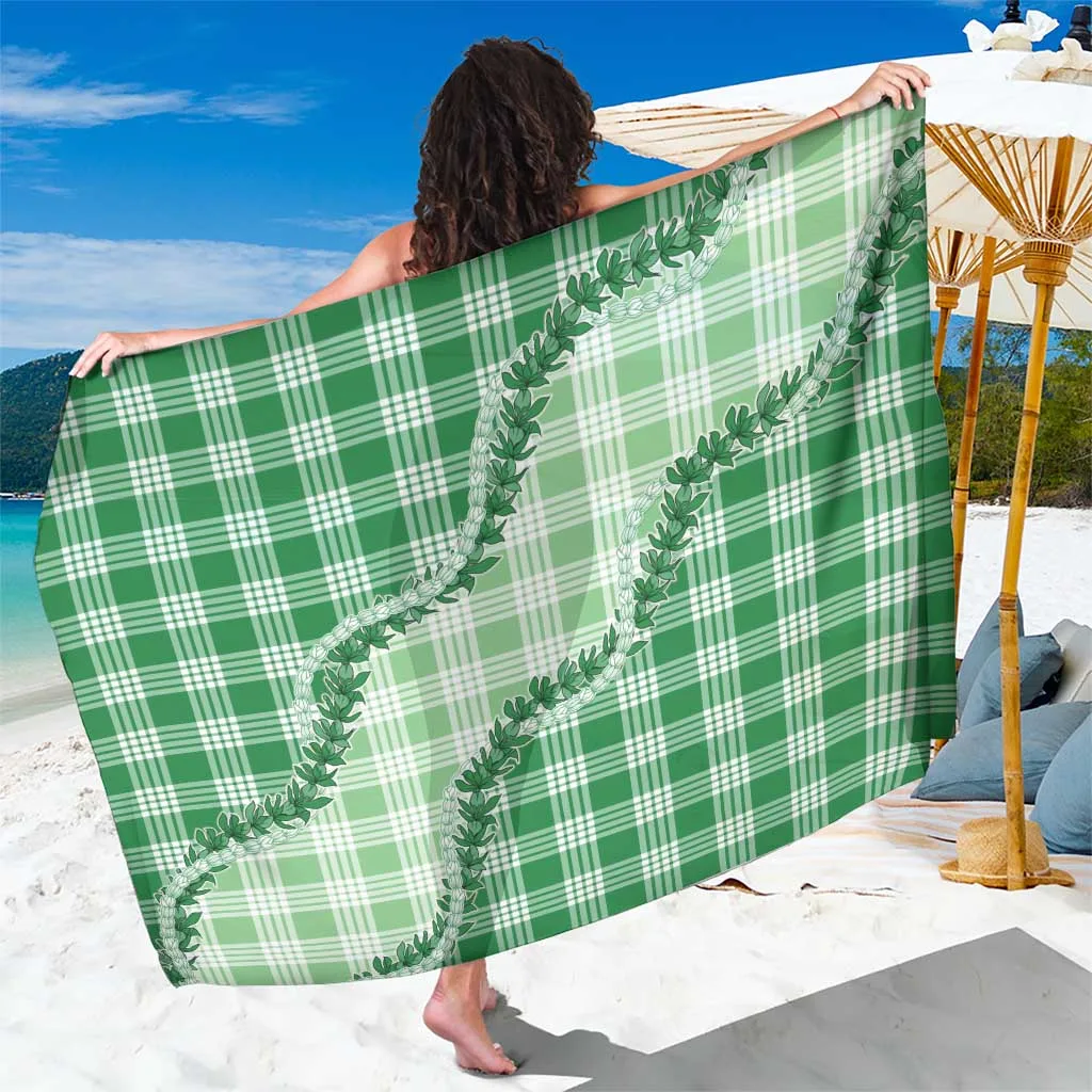 Green Hawaii Palaka Plaid Hibiscus Lei Print Sarong Beach Wrap Summer Island Cover Up Wholesale Pareo - main view