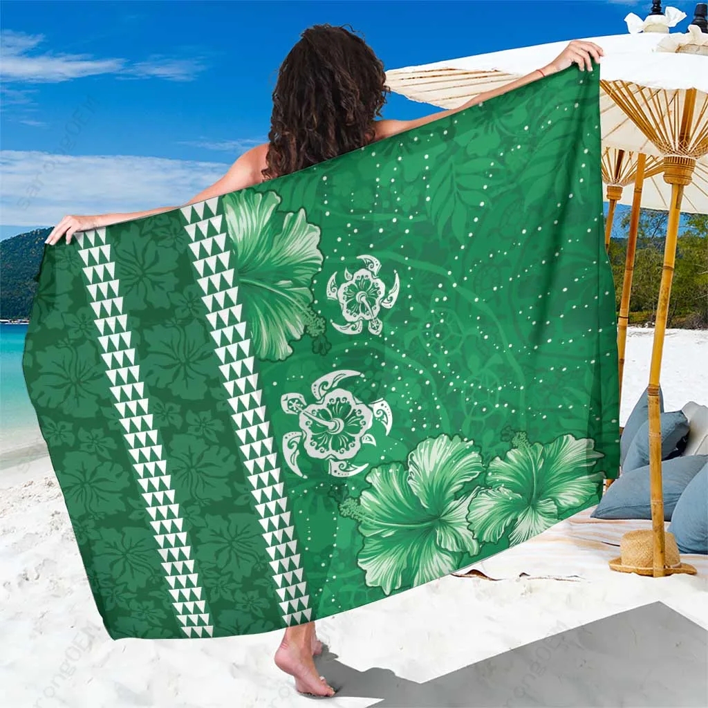 Green Hibiscus Turtle Tribal Print Sarong Hawaiian Style Beach Wrap Cover Up Wholesale Pareo