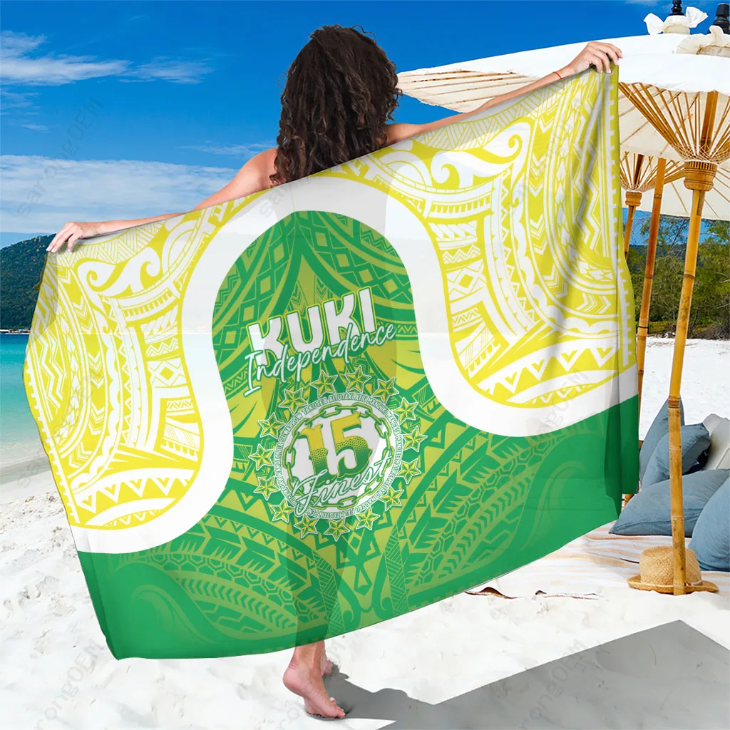 Green Hibiscus Turtle Tribal Print Sarong Polynesian Beach Wrap Pareo for Resort Hotel OEM Wholesale - Custom Sarong - main view
