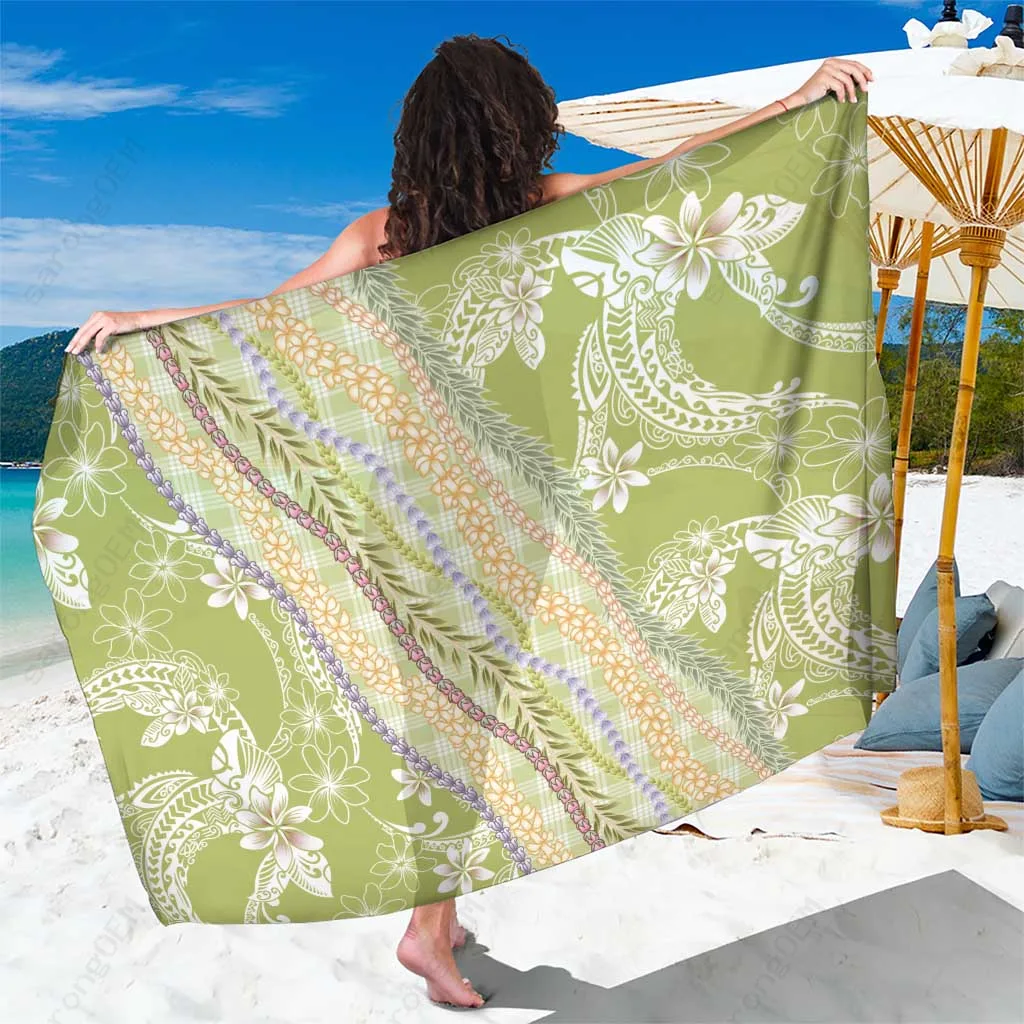 Green Palaka Hawaii Leis Sarong Tropical Floral Print Beach Wrap Pareo Wholesale OEM - main view
