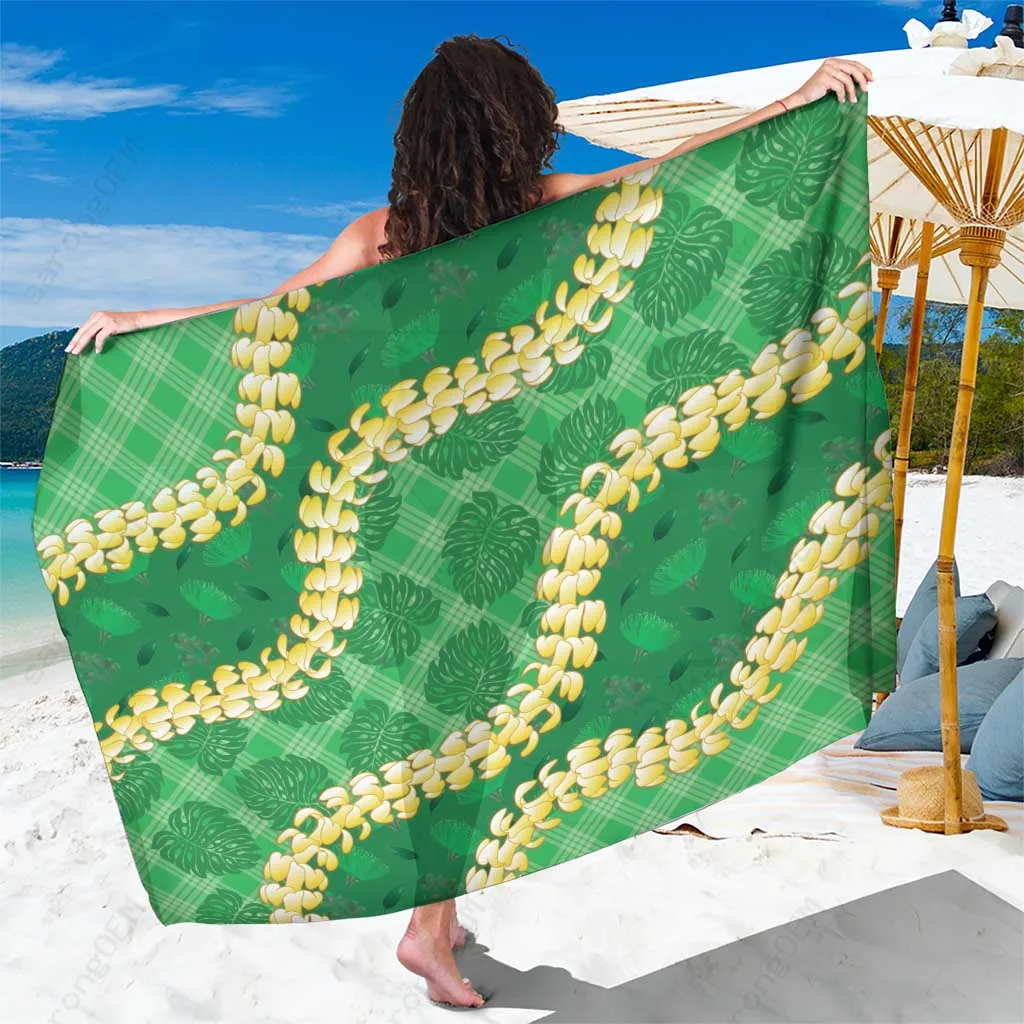 Green Monstera Hawaii Tropical Print Sarong Polynesian Beach Wrap Pareo Summer Cover Up Wholesale - main view
