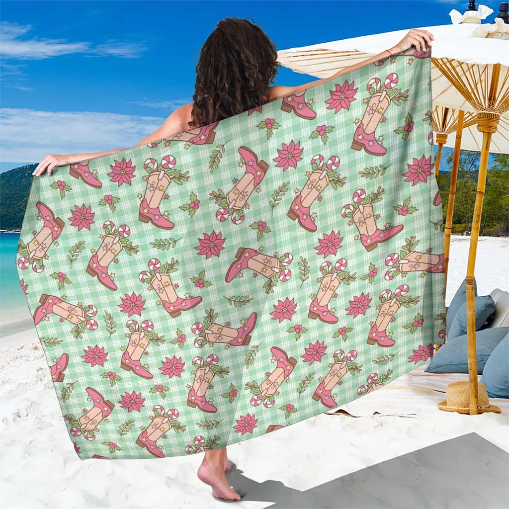 Green Paniolo Palaka Hawaiian Cowgirl Christmas Sarong Beach Wrap Wholesale Pareo - main view