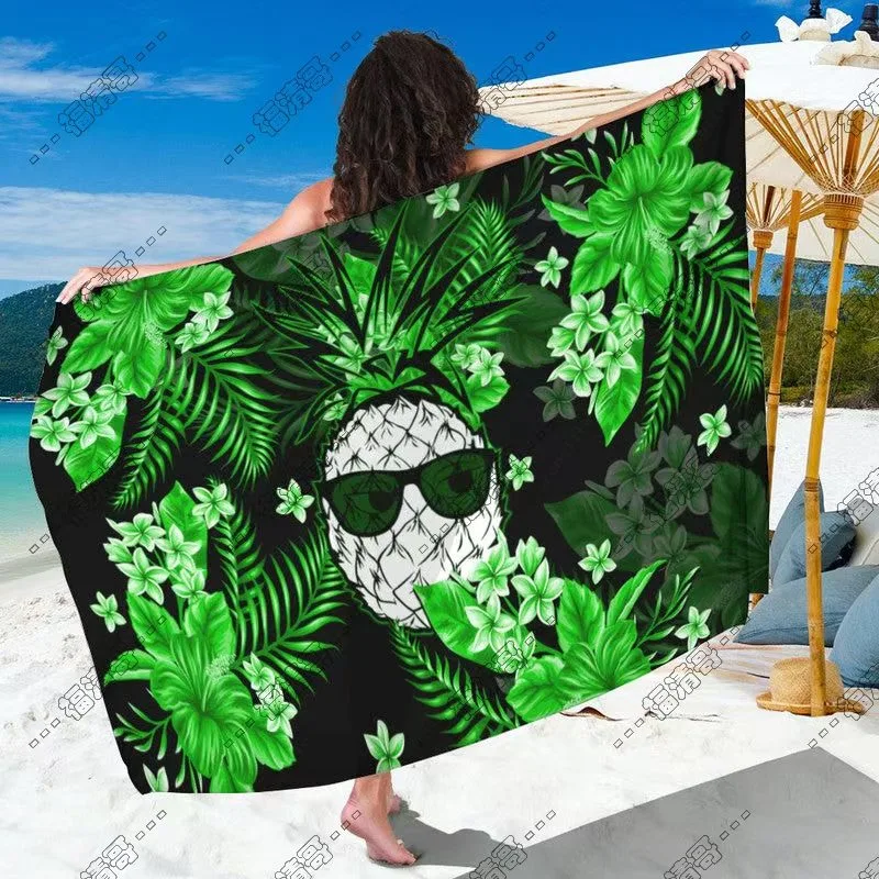 Green Pineapple Tropical Plant Sarong Custom Printed Rayon Sarong - Custom Sarong