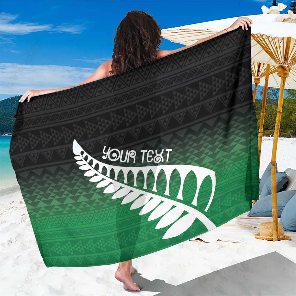 Green Silver Fern Spirit Taniko Tukutuku Print Sarong Polynesian Tribal Beach Wrap Wholesale Pareo - main view