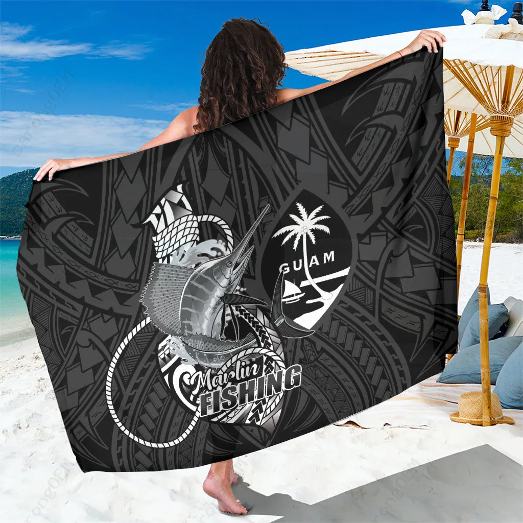 Blue Guam Blue Marlin Fish Hook Tattoo Sarong South Pacific Island Beach Wrap Wholesale Pareo - main view