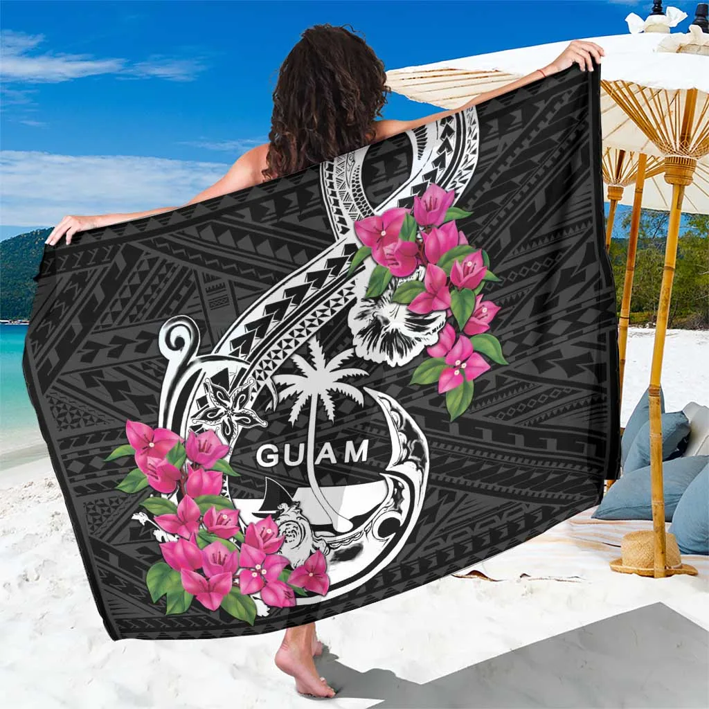 Black Polynesian Tribal Bougainvillea Print Sarong Beach Wrap for Resort Hotel Wholesale Pareo - main view