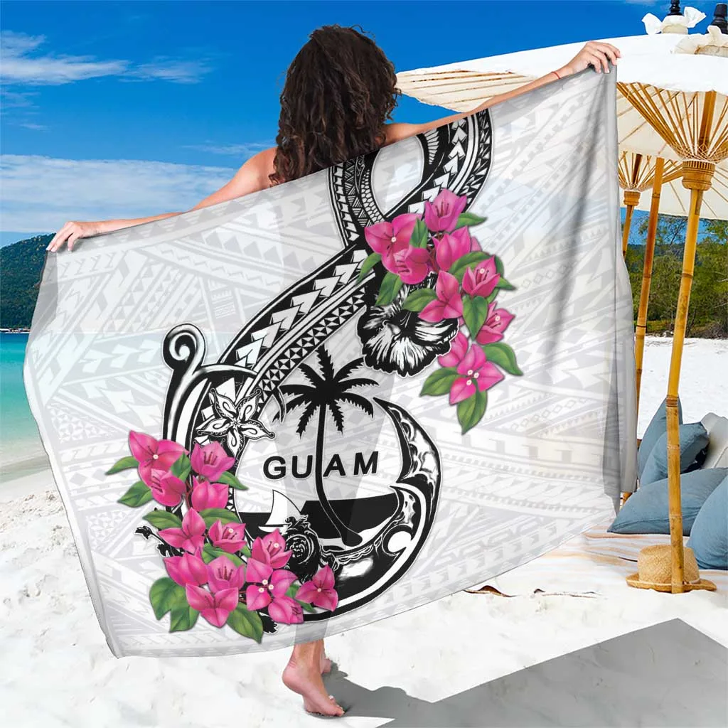 White Polynesian Tribal Bougainvillea Print Sarong Beach Wrap for Resort Hotel Wholesale Pareo - main view