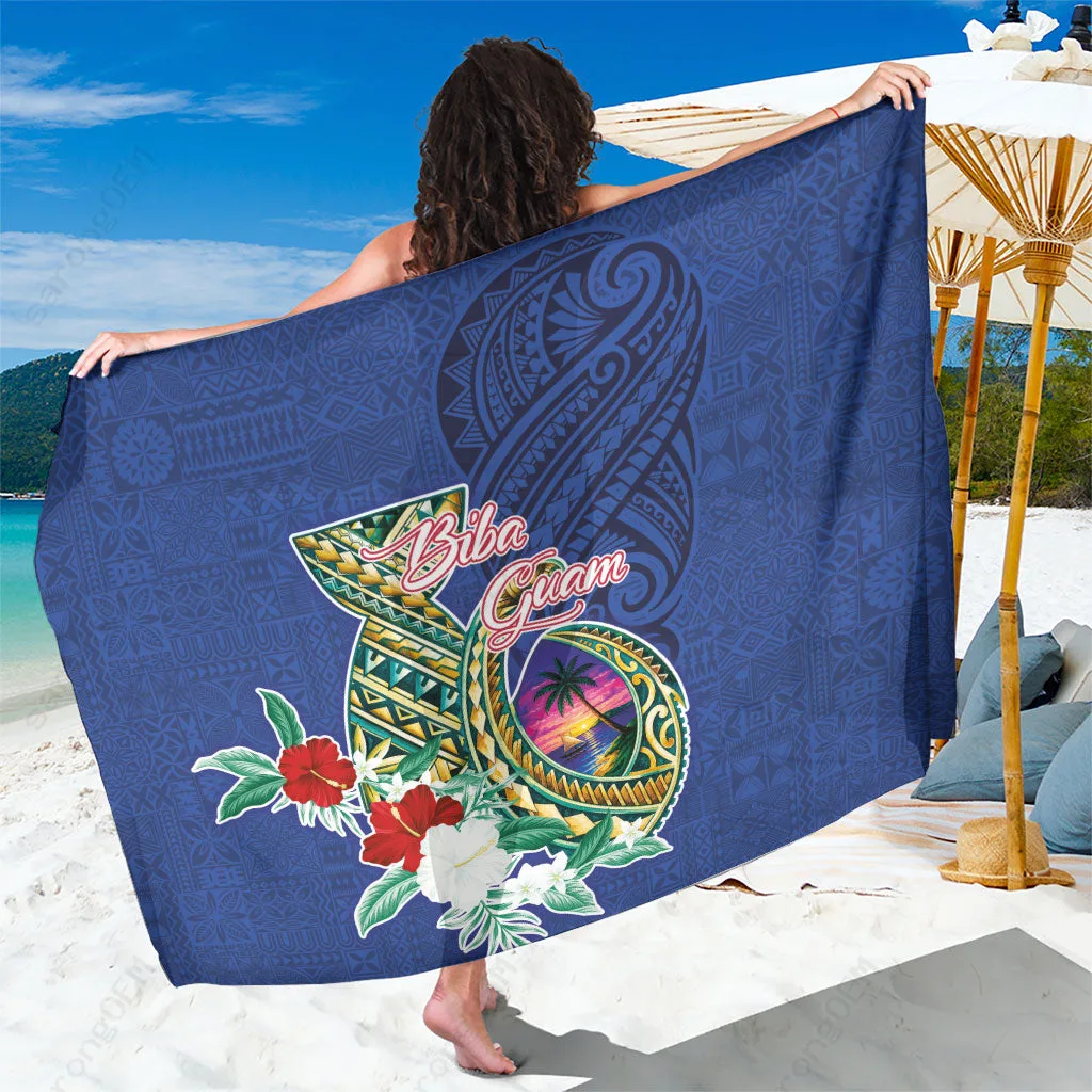 Navy Polynesian Tribal Latte Stone & Seal Sarong Beach Wrap Pareo South Pacific Island Cover Up Wholesale - main view
