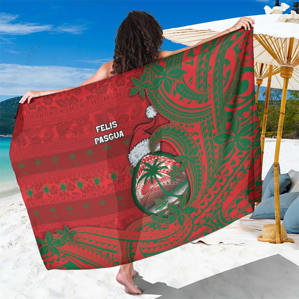 Red Tribal Waves Christmas Santa Sarong Polynesian Beach Wrap Pareo Resort Cover Up Wholesale - main view
