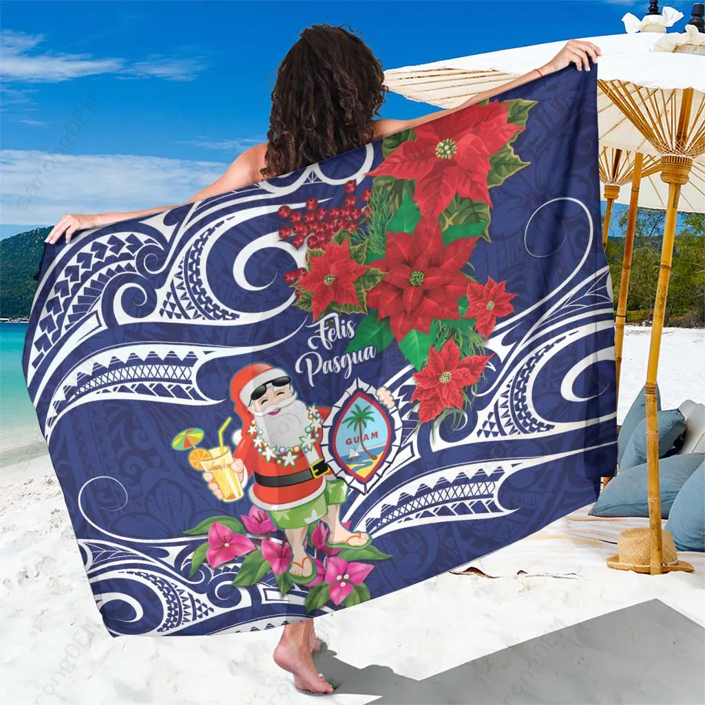 Red Christmas Poinsettia Bougainvillea Floral Print Sarong Polynesian Beach Wrap Wholesale Pareo