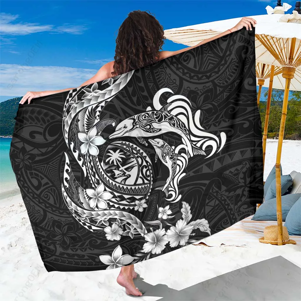 Gray Tribal Dolphin Polynesian Tropical Floral Print Sarong Beach Wrap Wholesale Pareo - main view