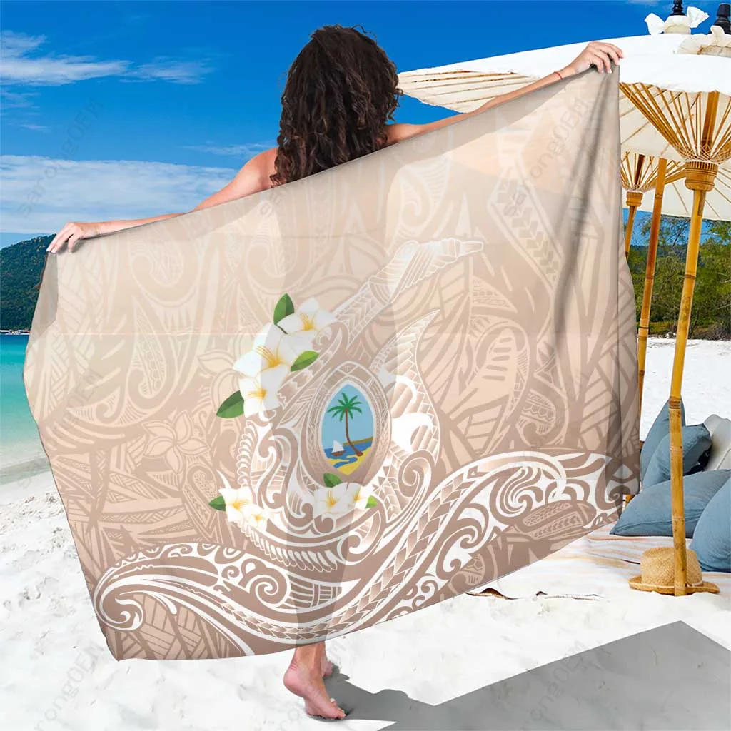 Light Blue Mixed Guam Fishhook Hibiscus Floral Print Sarong South Pacific Tropical Beach Cover Up Wholesale Pareo - main view
