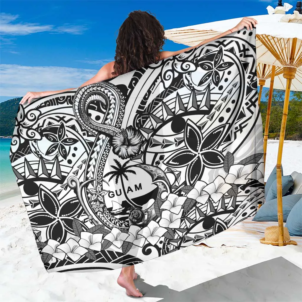 Light Blue Guam Hafa Adai Guasali Flowers Hibiscus Plumeria Print Sarong South Pacific Tropical Resort Beach Wrap Wholesale Pareo - main view