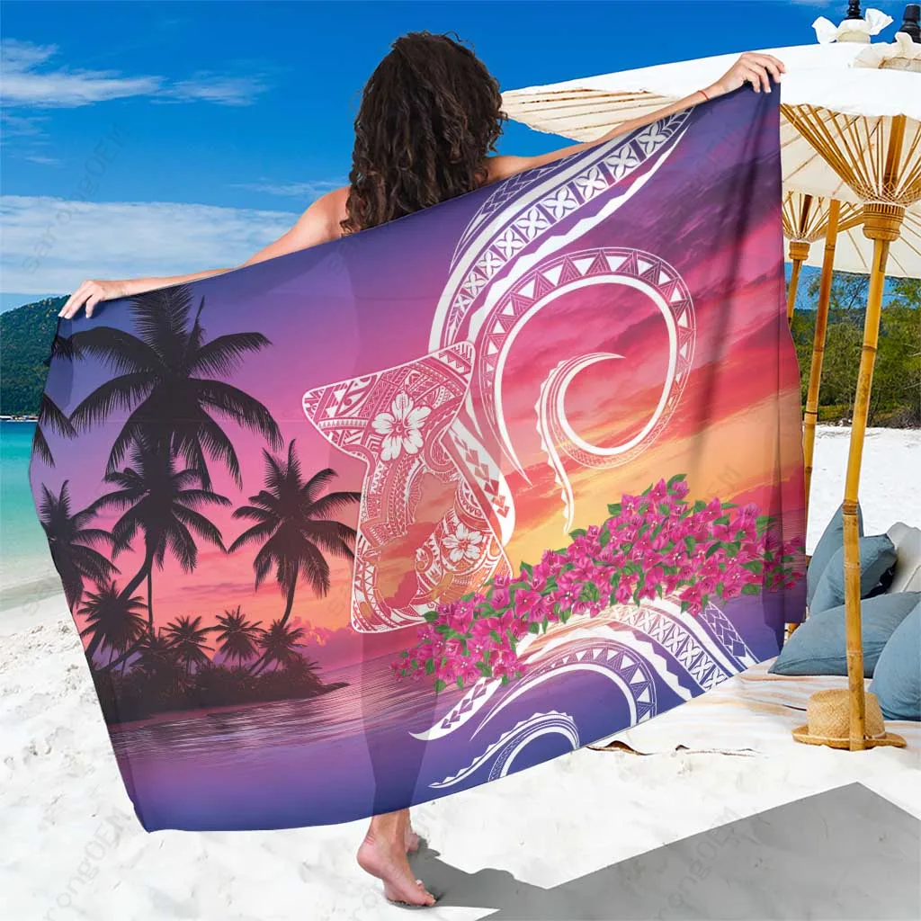 Sunset Orange Coconut Tree Sun Hibiscus Print Sarong Guam Latte Stone Tribal Tropical Beach Wrap Cover Up Wholesale Pareo - main view