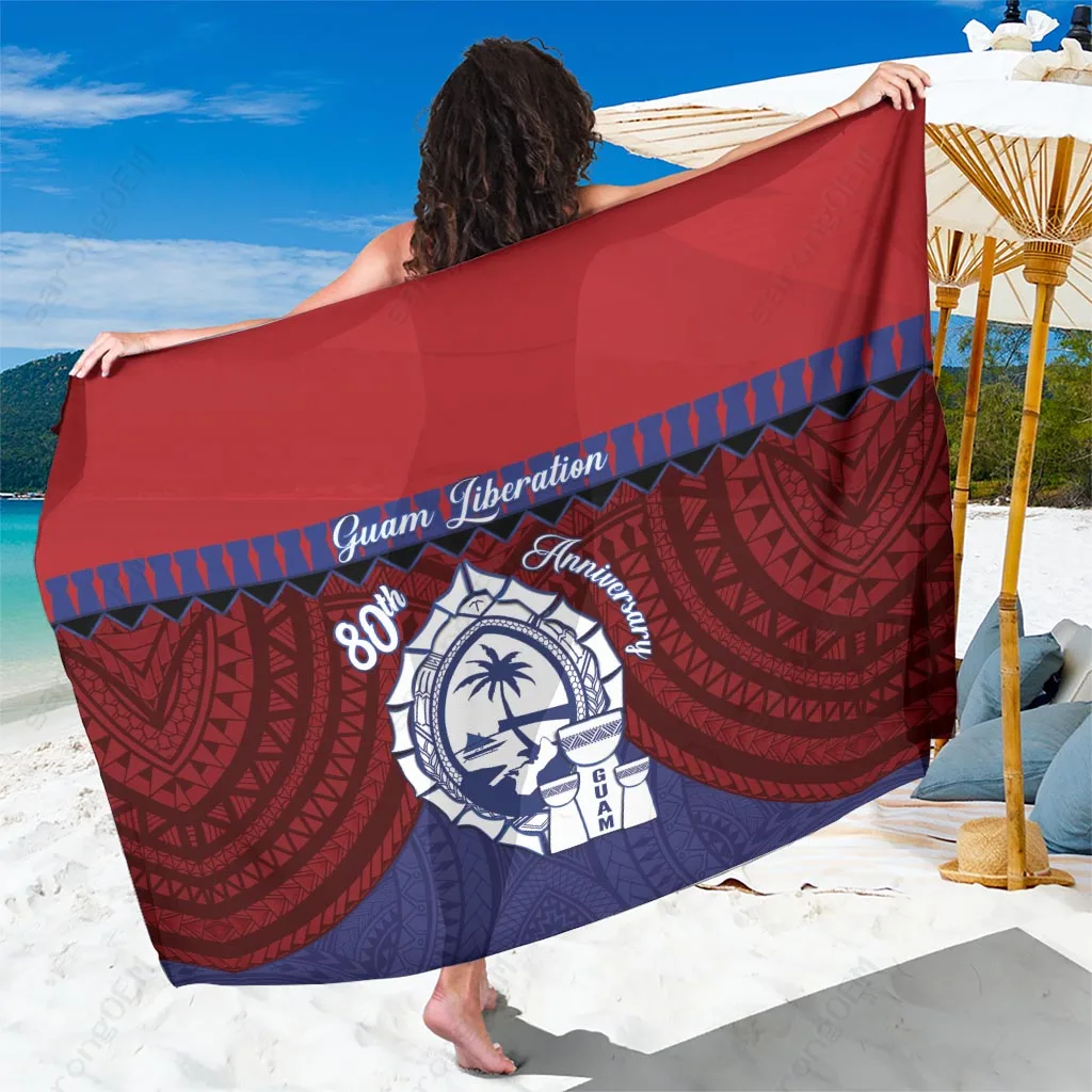 Blue Guam Liberation Day 80th Anniversary Biba Guahan Chamorro Tribal Print Sarong Beach Wrap Pareo for Resort OEM - main view