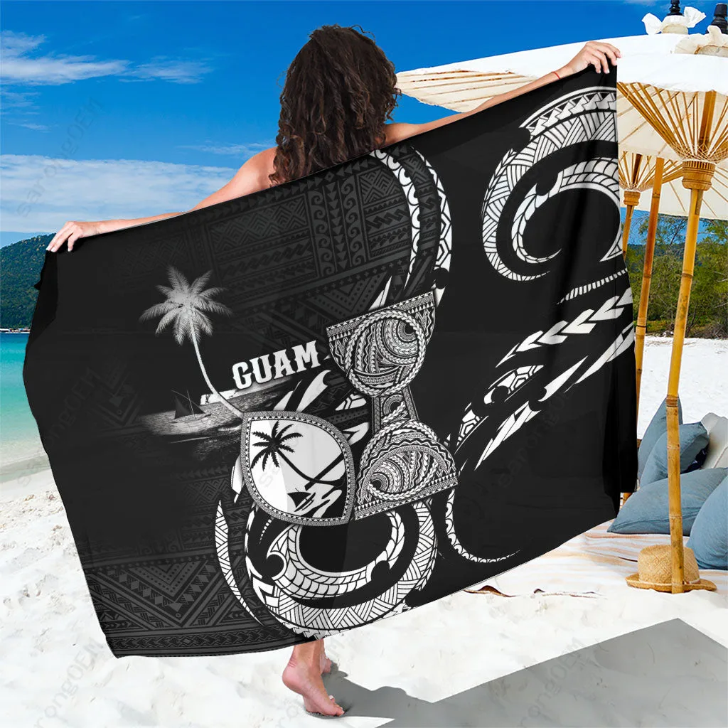 Black Tribal Latte Stone Guam Liberation Day Print Sarong South Pacific Beach Wrap Pareo Wholesale - main view