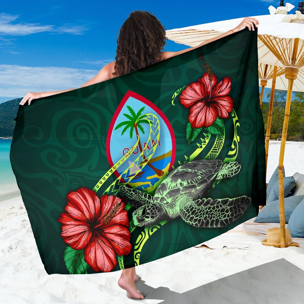 Green Turtle Hibiscus Polynesian Print Sarong Tropical Beach Wrap for Resort Hotel Wholesale Pareo - main view