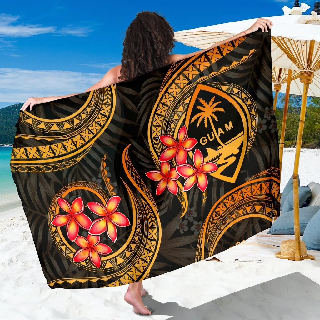 Gold Plumeria Tropical Print Sarong Polynesian Beach Wrap Wholesale Pareo for Resort - main view