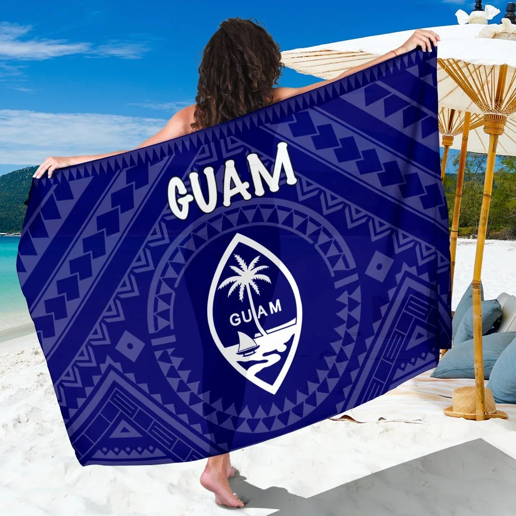 Blue Polynesian Tattoo Guam Seal Print Sarong Tropical Beach Wrap Pareo for Resort Hotel Wholesale - main view