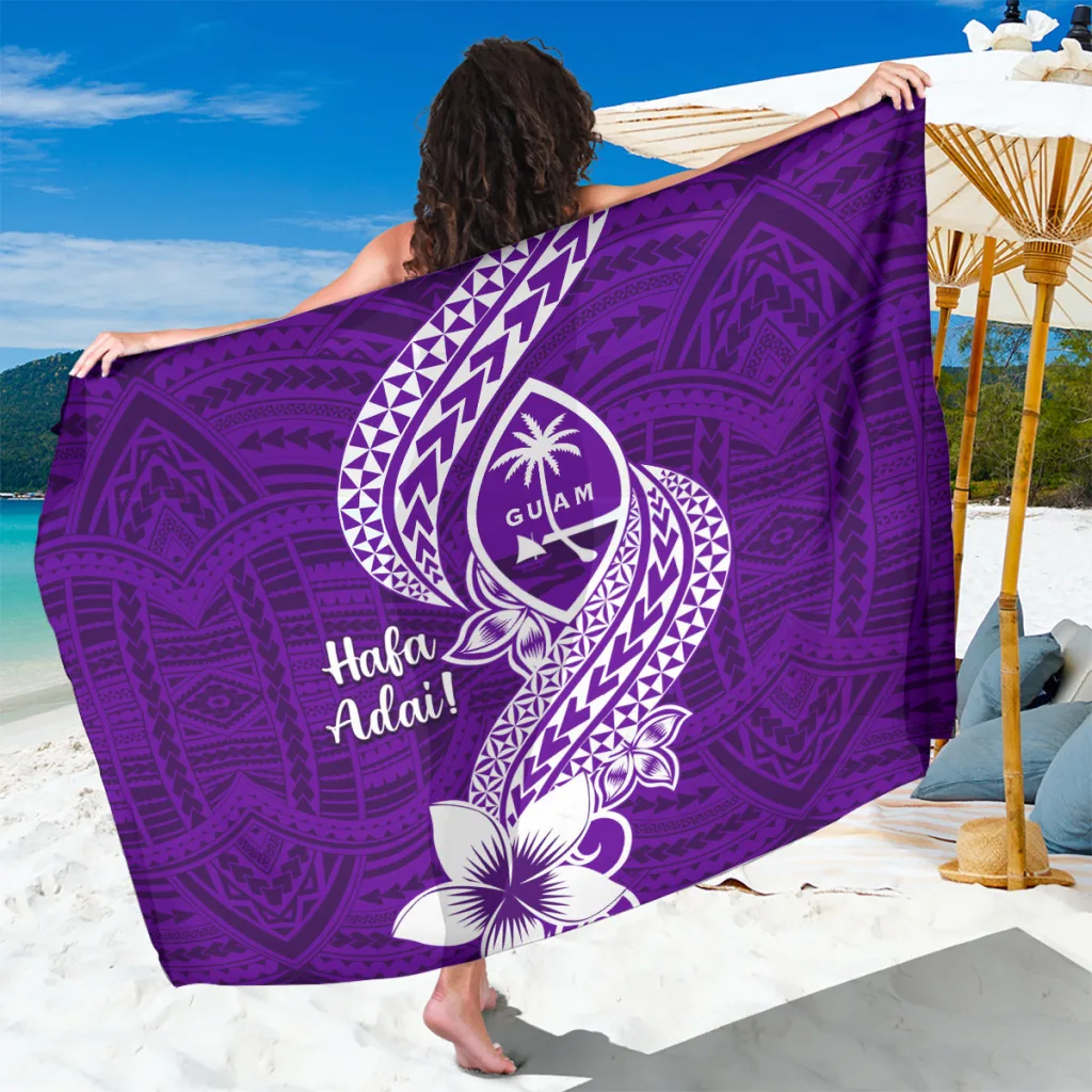 Purple Polynesian Floral Print Sarong Tropical Beach Wrap for Resort Hotel Wholesale Pareo - main view