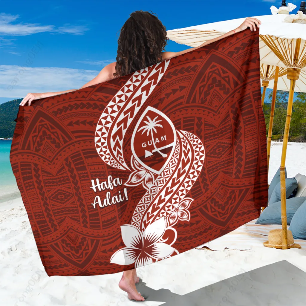 Red Floral Polynesian Print Sarong Beach Wrap Tropical Resort Cover Up Wholesale Pareo - main view
