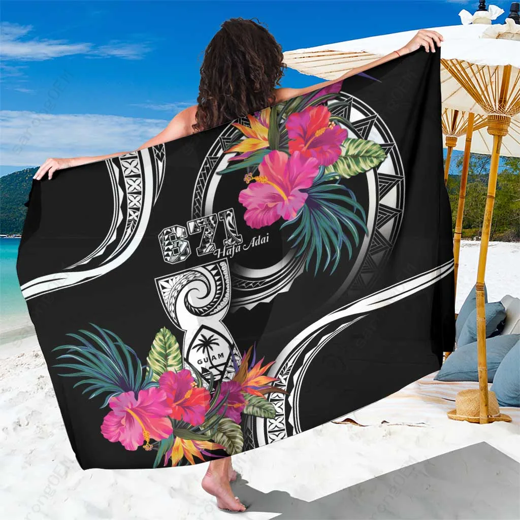 Colorful Tropical Flowers Polynesian Tattoo Print Sarong Beach Wrap Wholesale Pareo - related