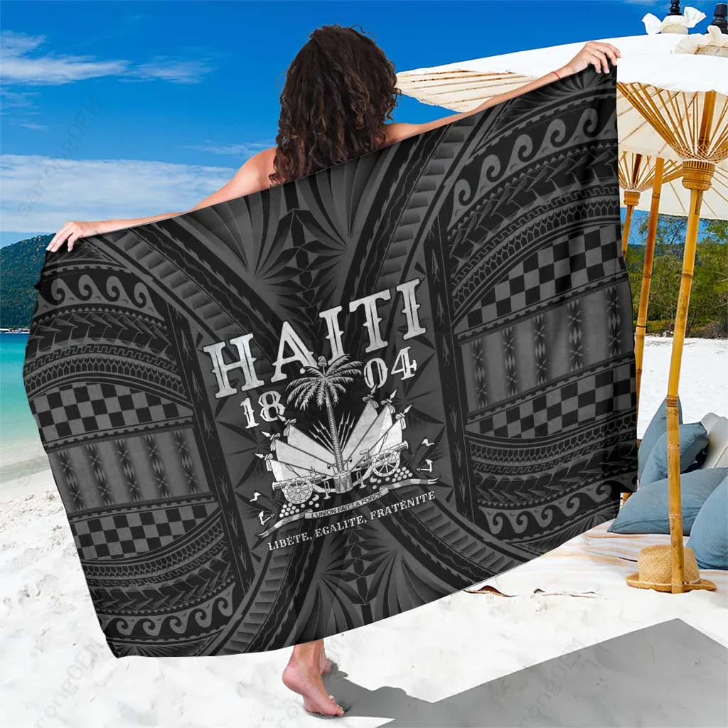 Silver Polynesian Tribal Floral Palm Print Sarong Beach Wrap Pareo for Resort Wholesale - main view