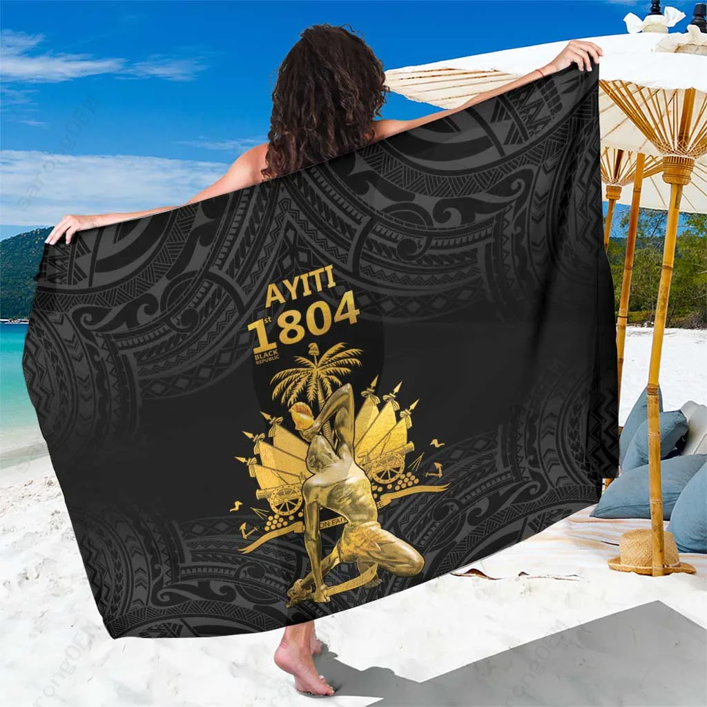 Black Polynesian Turtle Hibiscus Print Sarong Beach Wrap Tropical Island Cover Up Pareo Wholesale